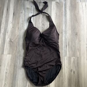 Lands End Brown One Piece Swimsuit With Halter Too Size 10C